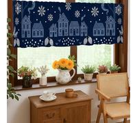 Cortinas de cocina con diseño de conejo, árbol de helecho otoñal, color azul marino, cenefa de un solo panel para decoración de ventana para comedor, desayuno, rincón, área de fregadero, 18 x 52