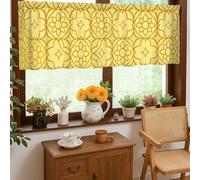 Cortinas de cocina con diseño de flores, modernas y contemporáneas con diseño de estrellas, color amarillo, cenefa de un solo panel para decoración de ventana para fregadero, comedor, baño, 18 x 52