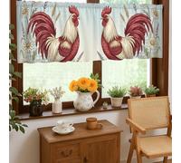 Cortinas de cocina con diseño de gallo rústico, crisantemo, lavanda, verano, rojo, bolsillo para barra, cenefa de ventana, decoración de ventana para fregadero, comedor, baño, 18 x 52 pulgadas