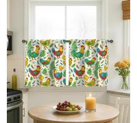 Cortinas de cocina con diseño de gallo y hojas rústicas de primavera roja que filtran la luz, para lavandería, fregadero, pasillo, apartamento, ventana, decoración, 26 x 30 pulgadas