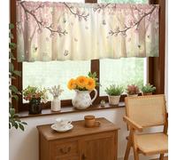 Cortinas de cocina con diseño de gato, hamaca inspirada en la naturaleza, cerezas, flores, primavera, pastel, melocotón, cenefa de panel individual para ventana de cocina, cortinas sobre fregadero