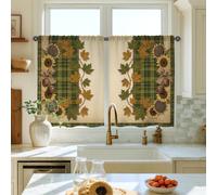 Cortinas de cocina con diseño de girasol, hojas rústicas, bellota, otoño, color verde, juego de cortinas de ventana de cocina para cocina, cortinas sobre fregadero, 26 x 36 pulgadas