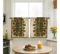 Cortinas de cocina con diseño de girasol, hojas rústicas, bellota, otoño, verde, con bolsillo para barra, decoración de ventana para fregadero, comedor, baño, 24 x 26 pulgadas