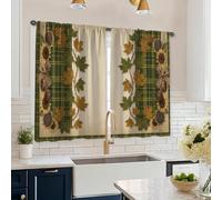Cortinas de cocina con diseño de girasol, hojas rústicas de bellota, cortinas cortas para ventana de cocina, cortinas sobre fregadero, 26 x 45 pulgadas
