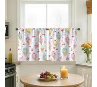 Cortinas de cocina con diseño de helado, corazones juguetones de cerezas, paneles de cortina de verano con bolsillo para barra para cortinas de ventana de cocina sobre fregadero, 26 x 30 pulgadas