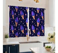 Cortinas de cocina con diseño de helado, estrellas juguetonas y fantasías, galaxia, verano, violeta, cortinas para lavadero, área de fregadero, pasillo, apartamento, decoración de ventana, 66 x 114 cm