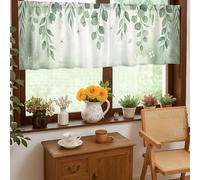 Cortinas de cocina con diseño de helecho, hojas de lavanda rústica, color verde, con bolsillo para cortinero, cenefa para ventana de cocina sobre fregadero, 18 x 52 pulgadas