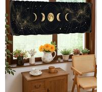Cortinas de cocina con diseño de luna, diseño de nubes y estrellas, color negro, cenefa de un solo panel para ventana de cocina, cortinas sobre fregadero, 45,7 x 132,1 cm
