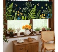 Cortinas de cocina con diseño de mariposas, helecho botánico natural, abeja, primavera, verde, cenefa corta, decoración de ventana para fregadero, comedor, baño, 18 x 52 pulgadas