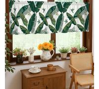 Cortinas de cocina con diseño de palmera, estilo tropical moderno, helecho, suculentas, veraniego, con bolsillo para barra, cenefa para ventana de cocina, cortinas sobre fregadero, 18 x 52 pulgadas