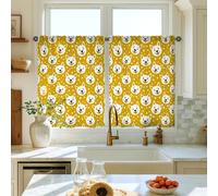 Cortinas de cocina con diseño de perro, diseño de lunares juguetones, sonrisas, ninguno amarillo, para lavabos pequeños, ventana estrecha, 71 x 99 cm