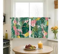 Cortinas de cocina con diseño de piña, flores botánicas tropicales, hojas de verano, cortinas de cocina que filtran la luz, decoración de ventana para fregadero, comedor, baño, 26 x 30 pulgadas