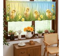 Cortinas de cocina con diseño de pollito, flores de la naturaleza, helecho, primavera, amarillo, con bolsillo para barra, para cortinas de ventana de cocina sobre fregadero, 18 x 52 pulgadas