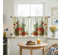 Cortinas de cocina con diseño de tomates, diseño rústico de hojas de cesta de campo, decoración de ventana para comedor, desayuno, rincón, área de fregadero, 24 x 26 pulgadas