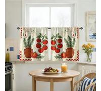Cortinas de cocina con diseño de tomates, estilo rústico de hierbas, color rojo, para ventana de cocina, juego de cortinas para ventana sobre fregadero, 24 x 26 pulgadas