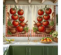 Cortinas de cocina con diseño de tomates, estilo rústico y cuchara, cortinas rojas de verano para ventana pequeña para ventana de cocina sobre fregadero, 42 x 45 pulgadas
