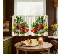 Cortinas de cocina con diseño de tomates, rústico, aceite de oliva, albahaca, verano, cortinas de cocina con filtro de luz verde para ventana sobre fregadero, 24 x 26 pulgadas