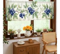 Cortinas de cocina con diseño de uvas, hojas naturales botánicas, helecho, cenefa de un solo panel verde para decoración de ventana para comedor, desayuno, rincón, área de fregadero, 18 x 52 pulgadas