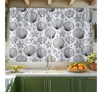 Cortinas de cocina con forma de concha náutica costera con gotas de estrellas de mar para verano, cortinas de cocina con filtro de luz negra para ventana sobre fregadero, 42 x 45 pulgadas