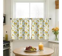 Cortinas de cocina con girasoles, cinta rústica rústica, flores azules, cortinas amarillas primaverales para ventana pequeña, decoración de ventana para comedor, desayuno, rincón, fregadero, área de