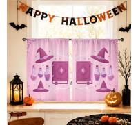 Cortinas de cocina con sombrero de bruja, libro de hechizos de poción festiva, Halloween, melocotón, filtrado de luz, cortinas de cocina para lavandería, fregadero, pasillo, apartamento, ventana