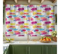 Cortinas de cocina de acuarela, patrones artísticos contemporáneos de pinceles, salpicaduras de verano, cortinas de ventana para fregadero de caravana pequeña, ventana estrecha, 42 x 45 pulgadas