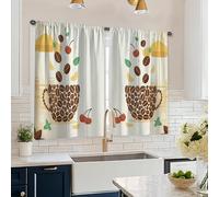 Cortinas de cocina de café, contemporáneas, informales, con frijoles y cerezas, cortinas cortas de verano para ventanas de cocina sobre fregadero, 26 x 45 pulgadas