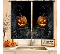 Cortinas de cocina de calabazas, calaveras góticas de Halloween, cortinas naranjas para ventana pequeña para fregadero de caravana, ventana estrecha, 26 x 45 pulgadas