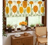 Cortinas de cocina de caléndula, diseño floral de fresa, helecho primaveral, color amarillo, cenefa de ventana con bolsillo para barra para fregadero de caravana pequeña, ventana estrecha de 18 x 52