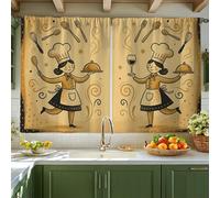 Cortinas de cocina de chef, cuchara de tenedor de dibujos animados fantasiosos N/A tratamiento de ventana amarilla para fregadero de caravana pequeña, ventana estrecha, 42 x 45 pulgadas
