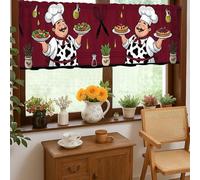 Cortinas de cocina de chef, diseño de dibujos animados de reloj de cocina, cortina de cenefa corta roja para fregadero de caravana pequeña, ventana estrecha, 45,7 x 132,1 cm