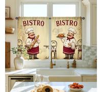 Cortinas de cocina de chef, estilo francés rústico con pan de bistró, sin crema, juego de cortinas para ventana de cocina pequeña o caravana, ventana estrecha, 71 x 99 cm