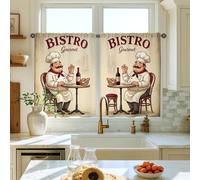 Cortinas de cocina de chef, estilo francés vintage, vino, no beige, tratamiento de ventana para fregadero de caravana pequeña, ventana estrecha, 71 x 99 cm