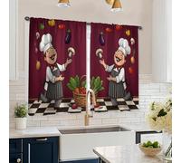 Cortinas de cocina de chef, fantásticas verduras de hongos caricaturescos para otoño, color burdeos para ventana pequeña de área de fregadero de caravana, ventana estrecha de 26 x 45 pulgadas