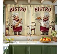 Cortinas de cocina de chef, paneles de cortina de café rústico francés con bolsillo para barra para fregadero de caravana pequeña, ventana estrecha, 42 x 45 pulgadas