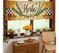 Cortinas de cocina de chef, plantas culinarias de granja, con bolsillo para cortinero, cenefa de ventana para fregadero de caravana pequeña, ventana estrecha de 18 x 52 pulgadas