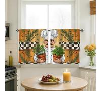 Cortinas de cocina de chef, plantas de granja culinaria, paneles de cortina de café amarillo de verano con bolsillo para barra para fregadero de caravana pequeña, ventana estrecha, 26 x 30 pulgadas