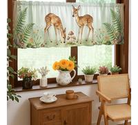 Cortinas de cocina de ciervos, cortina de cenefa corta de bayas de helecho rústico de color verde primavera para cortinas de ventana de cocina sobre el fregadero, 18 x 52 pulgadas