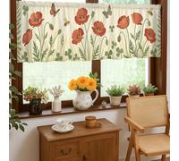 Cortinas de cocina de crisantemo, con cenefa corta verde de trigo y helecho natural botánico, decoración de ventana para fregadero, comedor, baño, 18 x 52 pulgadas