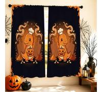 Cortinas de cocina de dinosaurio, calabazas juguetonas, sombrero de chef, cortinas naranjas para ventana pequeña para ventana de cocina sobre fregadero, 107 x 114 cm