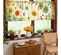 Cortinas de cocina de flores, rústico, vegetal, fruta, primavera, verde, cenefa de un solo panel para decoración de ventana para comedor, desayuno, rincón, área de fregadero, 18 x 52 pulgadas