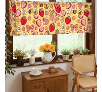 Cortinas de cocina de fresa, diseño de abejas de flores de verano, color amarillo, decoración de ventana para comedor, desayuno, rincón, área de fregadero, 18 x 52 pulgadas