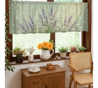 Cortinas de cocina de girasol, diseño floral vintage de helecho de crisantemo, color verde otoño, bolsillo para barra, cenefa de ventana, decoración de ventana para fregadero, comedor, baño, 18 x 52