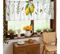 Cortinas de cocina de limón, con cenefa corta de helecho violeta botánico de verano, color amarillo, decoración de ventana para fregadero, comedor, baño, 18 x 52 pulgadas