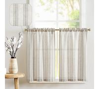 Cortinas de cocina de lino JINCHAN, color gris topo con rayas, de 24 pulgadas, para cafeter a, estilo r stico, peque as, con rayas equilibradas,