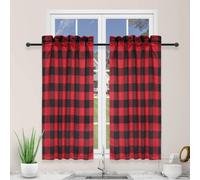 Cortinas de cocina de lujo, sencillas y de lujo, con cuadros de b falo, cortas, para ventanas de media cafeter a, 66 cm de ancho x 91 cm de largo