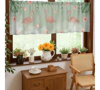 Cortinas de cocina de pájaros tropicales, hojas botánicas tropicales, helecho, verano, melocotón, cenefa de ventana para fregadero de caravana pequeña, ventana estrecha, 18 x 52 pulgadas