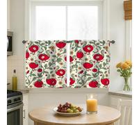 Cortinas de cocina de pato, rústico de tomates con flores, color rojo otoño, tratamiento de ventana para fregadero de caravana pequeña, ventana estrecha, 24 x 26 pulgadas
