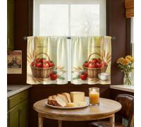 Cortinas de cocina de tomates, cesta rústica de cosecha de trigo, cortinas de ventana para lavadero, área de fregadero, pasillo, apartamento, decoración de ventana, 24 x 26 pulgadas