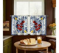 Cortinas de cocina de tomates, cortinas cortas tradicionales rústicas de hojas de limón, color rojo de verano, para ventana de lavandería, fregadero, pasillo, apartamento, decoración de ventana, 24 x